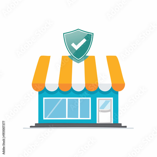 Shopfront with security shield vector illustration