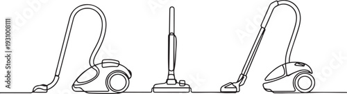 Vacuum cleaner Outline vector illustration on white background . Set icon vacuum cleaner for cleaning. one line art icon drawing vector