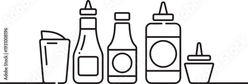 Sauce for bbq outline vector set icon.Vector illustration icon ketchup and dip. one line art icon drawing vector