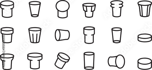 Plastic cork vector outline set icon. Vector illustration bottle of cap on white background. one line art icon drawing vector