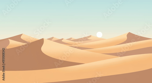 Serene desert landscape with sand dunes under a clear sky.