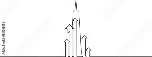tallest building with arrows. one line art icon drawing vector