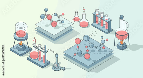 Laboratory equipment and molecular structures in a scientific research setting.