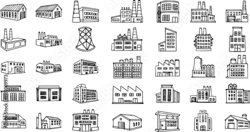 Industrial Buildings: Doodle Style Icons - A Collection of Factories, Warehouses and Plants