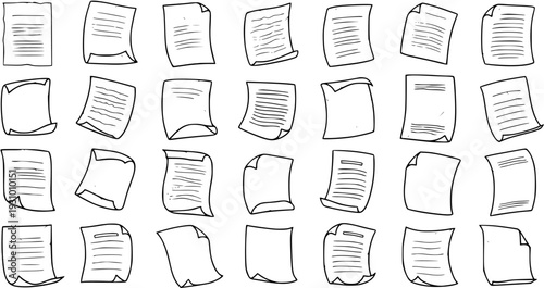 Scattered Papers: Hand-Drawn Documents, Notes,  Forms Illustration