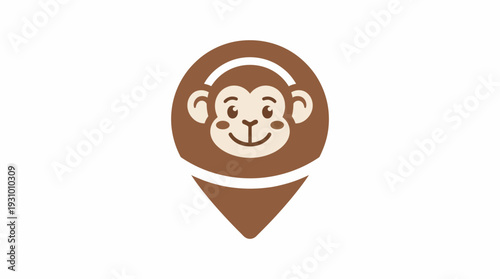 Cartoon Monkey Face Pin Location Marker.