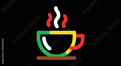 Colorful Coffee Cup with Steam Rising.