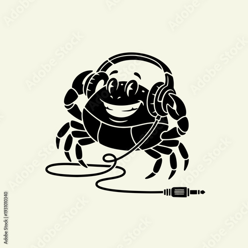 Crab Wearing Headphones with Audio Cable.