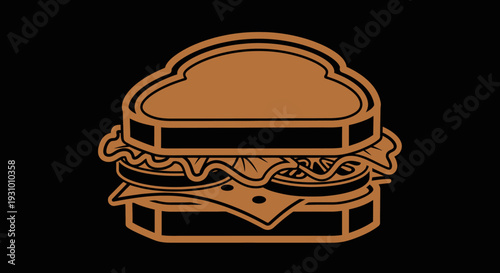 Double Layer Burger Illustration on Black.