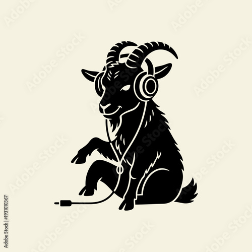 Goat Wearing Headphones Listening to Music.