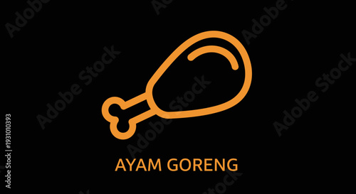 Illustration of Fried Chicken Leg on Black.