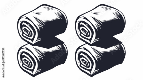 Stylized, symmetrical graphic composed of stacked, cylindrical forms with a textural design