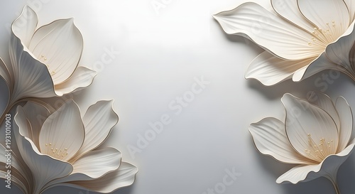 Abstract White Floral Petals with Elegant Bas-Relief Texture on White Background