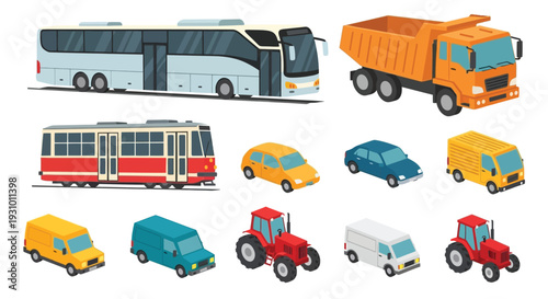 Colorful illustration depicting a variety of different transportation vehicles