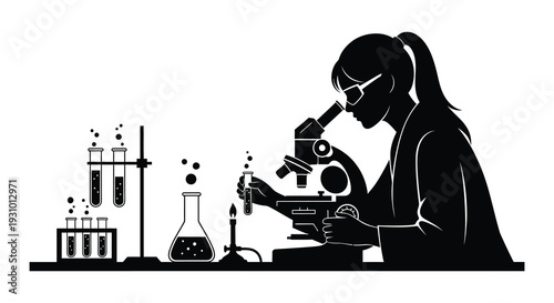 A scientist examines samples with laboratory equipment showcasing a modern research environment a striking silhouette high quality professional detailed elegant