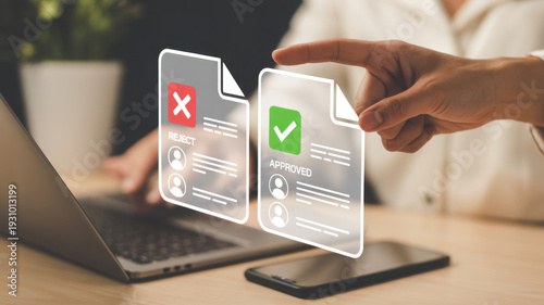HR approval and rejection on digital documents, recruitment screening workflow 
