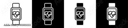 Heart Rate Clock Icon In Flat Version On Black And White Background