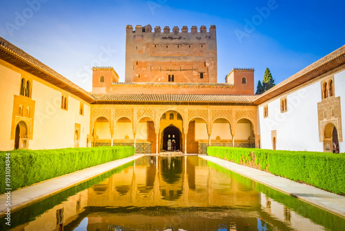 Patio de los Arrayanes (Court of the Myrtles) in La Alhambra, Granada, Spain