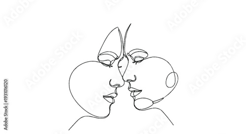 Continuous line of two faces kissing line continuous line minimalist black and white