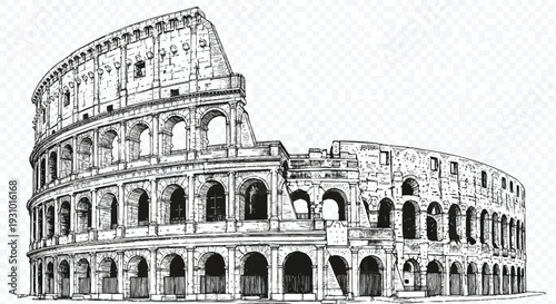 Black and white of the Colosseum in Rome ancient architecture