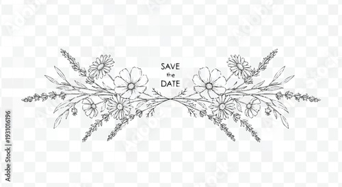 Save the date floral with flowers and leaves on transparent background