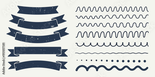 Dark Blue Textured Ribbons And Wavy Lines On Light Background banner
