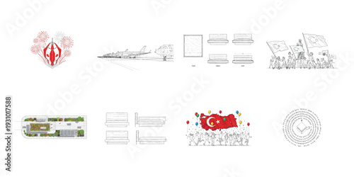 Canadian and Turkish flags with people celebrating and various technical Canada Turkey