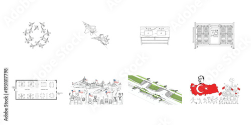 Collection of line including aircraft ships bathroom furniture server room floor plan and