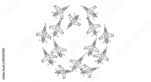 Fighter jets in a circular formation airplanes aircraft military
