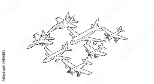Airplanes flying in formation aircraft flight
