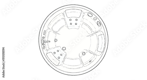 Round metal plate with bolts and indented sections circular metal piece industrial part