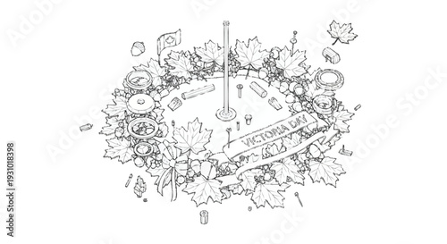 Victoria Day Canada celebration wreath with maple leaves and hardware