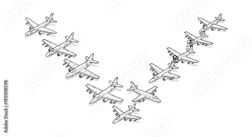Airplanes flying in a heart shape formation flight transportation