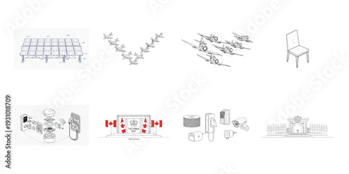Technical of solar panels airplanes chair disassembled devices Victoria Day archway
