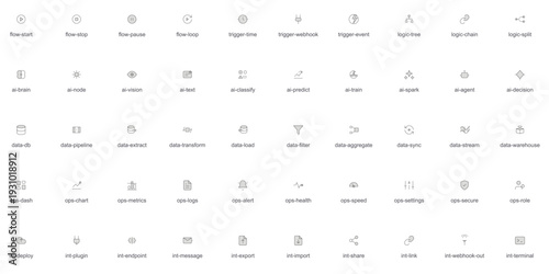 AI Automation and SaaS System Vector Line Icon Set