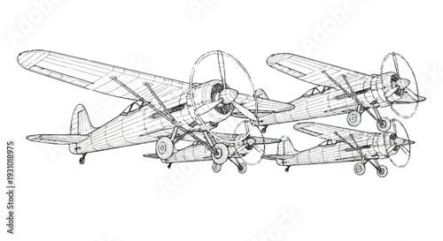 Vintage biplanes with propellers and wings vintage planes aircraft