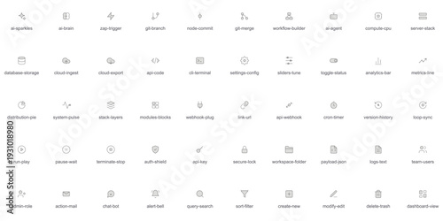 AI SaaS Platform & Development Vector Line Icon Set