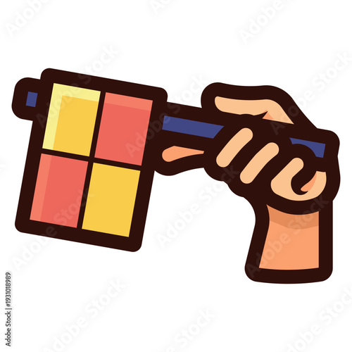 referee hand holding offside flag icon illustration