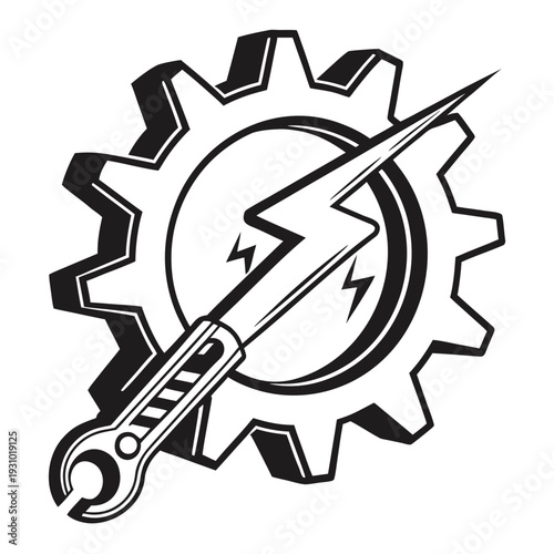 Automation Gear with Lightning Bolt Icon – Fast Technology Process Vector
