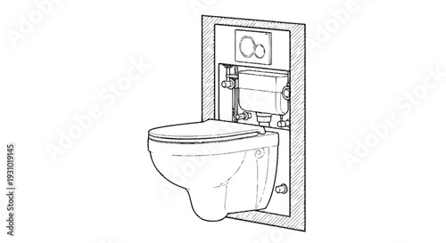 Wall mounted toilet with exposed plumbing and cistern bathroom