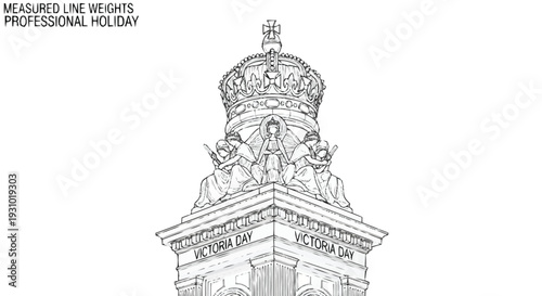 Black and white of a crown on of a Victoria Day monument statues