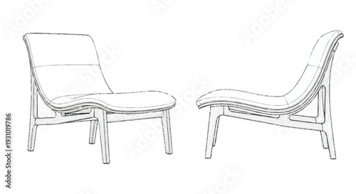 Two curved chairs with cushioned seats and backrests furniture