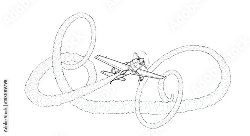 Airplane flying through smoke rings black and white vintage