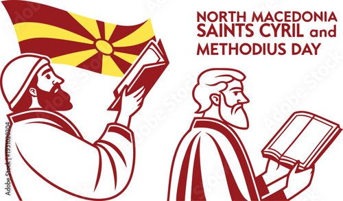 North Macedonia Saints Cyril and Methodius Day red and yellow flag two men