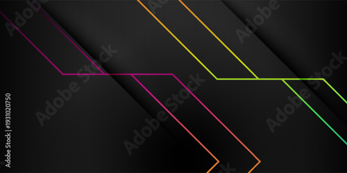 Dark Abstract Background with Neon Gradient Line Frame and Modern Geometric Shape. Modern creative trendy design in vector illustration