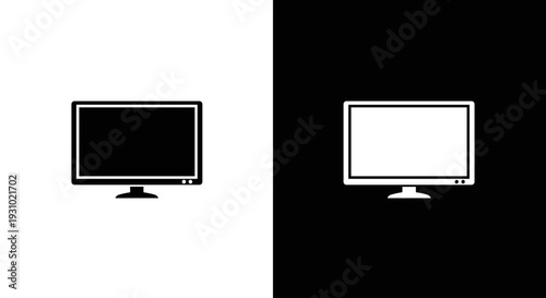Light and dark mode computer monitor icons on black and white background
