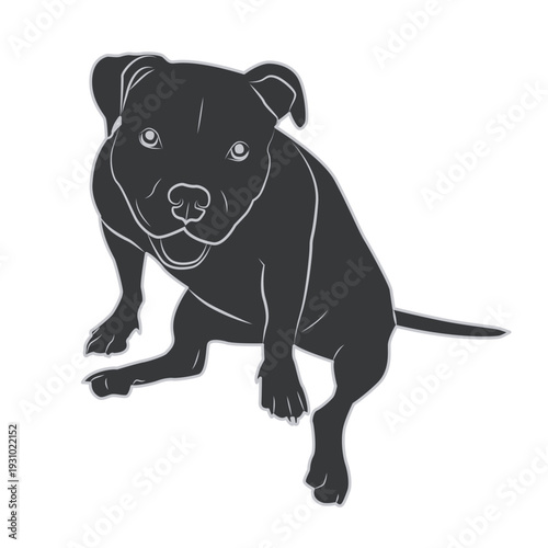 Vector illustration depicting a sitting puppy. Simple shapes, smooth lines, expressive face, minimalistic style.