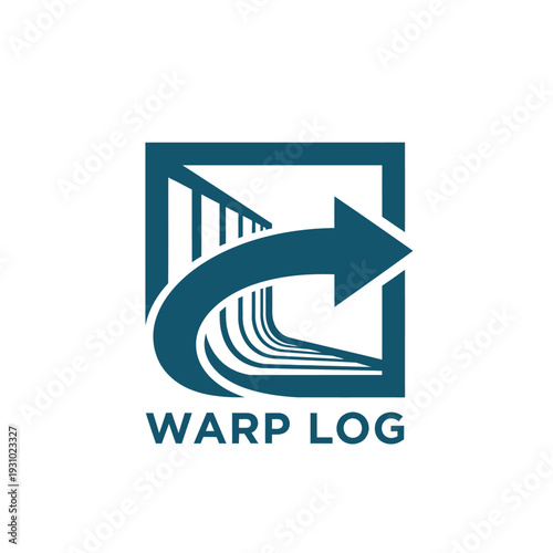 Curved arrow with square frame logo for fast delivery and logistics Warp Log
