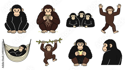 Global primate species element pack monkeys pose and activity illustrations