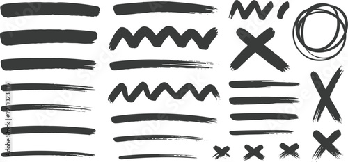 Collection of Hand Drawn Brush Strokes and Symbols Keywords: brush stroke, paint stroke, grunge